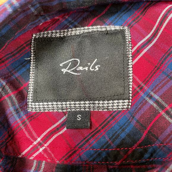 Rails Kendra Tencel Plaid Button Front Blouse Long Sleeve Size S Red Blue White - Picture 3 of 9